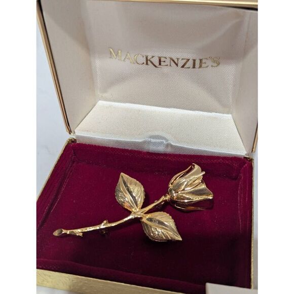 Mackenzie Vintage Women's Gold Christmas Rose Floral Pin In Box With Poem - Picture 2 of 7